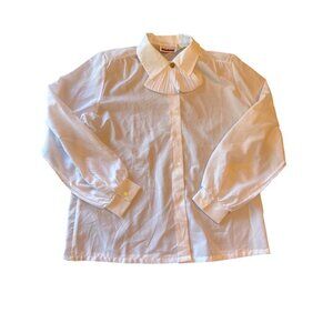 Judy Bond Womens White Pleated Collar Button-Up Blouse Size 12 Polyester
